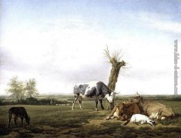 Bovini e caprini in un prato Bovini e caprini in un prato