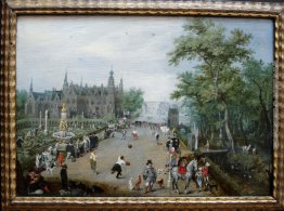 Un gioco di Pallamano Paese con Palazzo in background Un gioco di Pallamano Paese con Palazzo in background