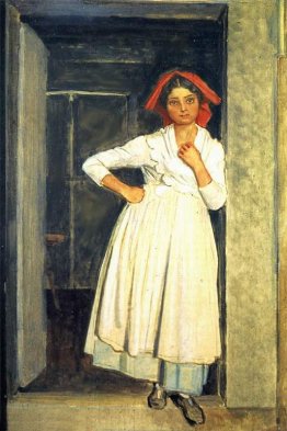 Una ragazza da Albano in piedi sulla porta Una ragazza da Albano in piedi sulla porta