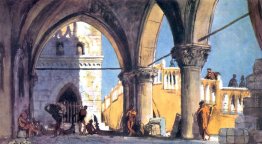 Sul lungomare. Set design per il dramma di Shakespeare "Il Merca Sul lungomare. Set design per il dramma di Shakespeare "Il Merca