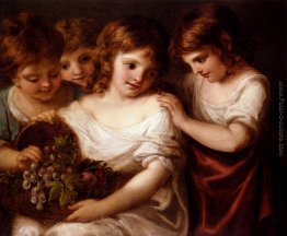 Quattro bambini con canestro di frutta Quattro bambini con canestro di frutta