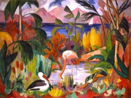Paysage colore aux oiseaux aquatique Paysage colore aux oiseaux aquatique