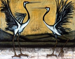 Les Grues d'Hokkaido: deux oiseaux combattenti Les Grues d'Hokkaido: deux oiseaux combattenti