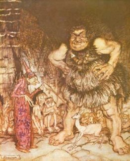 Il gigante Galligantua e il malvagio vecchio mago trasformano il Il gigante Galligantua e il malvagio vecchio mago trasformano il