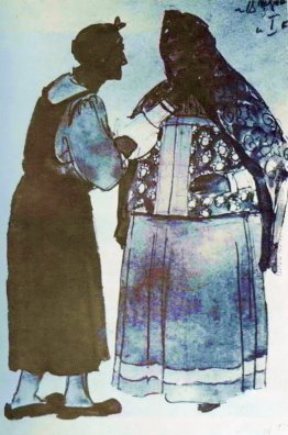 Sketch per l'opera di Glinka "Ivan Susanin". Anziana in casa Sus Sketch per l'opera di Glinka "Ivan Susanin". Anziana in casa Sus