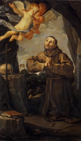 San Francesco in preghiera con due angeli San Francesco in preghiera con due angeli