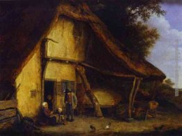 Una famiglia di contadini di fuori di una Cottage Una famiglia di contadini di fuori di una Cottage