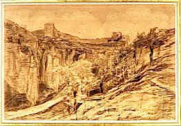 Paesaggio alberi sul pendio di un burrone Paesaggio alberi sul pendio di un burrone