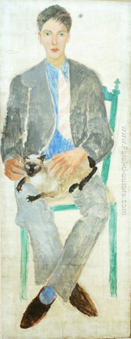 Ragazzo con il gatto, ritratto di fr.Jean Bougoint Ragazzo con il gatto, ritratto di fr.Jean Bougoint