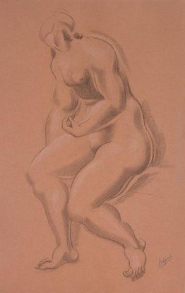 Seduti Nudo femminile con la mano sinistra sulla gamba destra Seduti Nudo femminile con la mano sinistra sulla gamba destra