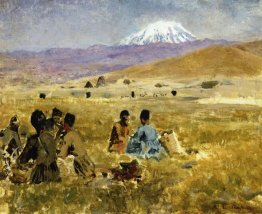 Persiani Lunching sull'erba, Mt. Ararat in lontananza Persiani Lunching sull'erba, Mt. Ararat in lontananza