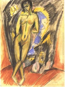 Nudo femminile in piedi in una tenda di Frot Nudo femminile in piedi in una tenda di Frot