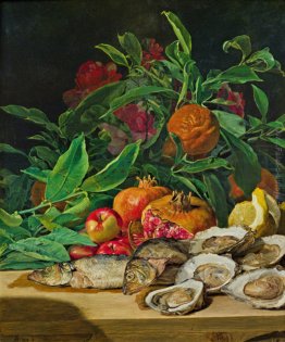 Natura morta con struzzi, pesce e frutta esotica Natura morta con struzzi, pesce e frutta esotica