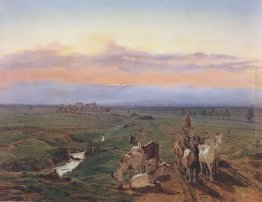 Paesaggio di sera con la mandria di capre Paesaggio di sera con la mandria di capre