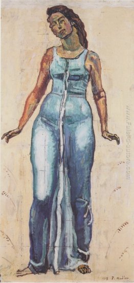 Permanente figura femminile in un abito blu Permanente figura femminile in un abito blu