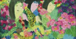 Tre donne, uccelli e frutta Tre donne, uccelli e frutta