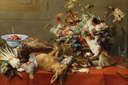 Natura morta con frutta, gioco Morto, verdure, una scimmia dal v Natura morta con frutta, gioco Morto, verdure, una scimmia dal v