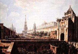 Vista della torre Nikolskaya e porte di Mosca Cremlino e il foss Vista della torre Nikolskaya e porte di Mosca Cremlino e il foss