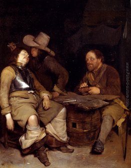 Una Sala della Guardia Interni con un soldato che soffia il fumo Una Sala della Guardia Interni con un soldato che soffia il fumo