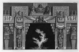Camino in stile egizio, il fregio di un leone maschera tra due s Camino in stile egizio, il fregio di un leone maschera tra due s