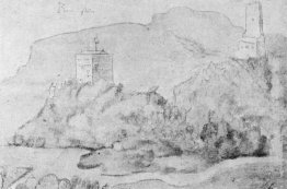 Disegno dei castelli di Alsacien Ortenberg (a destra) e Ramstein Disegno dei castelli di Alsacien Ortenberg (a destra) e Ramstein