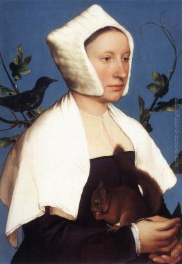 Signora con uno scoiattolo e un Starling Signora con uno scoiattolo e un Starling