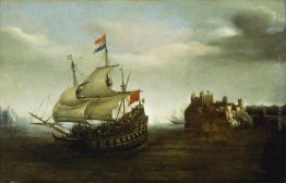 Un castello con una nave nelle vicinanze Un castello con una nave nelle vicinanze