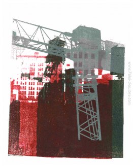 Grigio Gru costruzione e watertowers a Manhattan Grigio Gru costruzione e watertowers a Manhattan