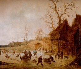 Un paesaggio invernale con pattinatori, bambini che giocano Kolf Un paesaggio invernale con pattinatori, bambini che giocano Kolf