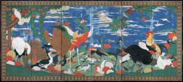 Gli uccelli, animali, e piante fiorite in scena immaginaria Gli uccelli, animali, e piante fiorite in scena immaginaria
