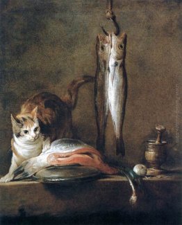Natura morta con gatto e pesce Natura morta con gatto e pesce