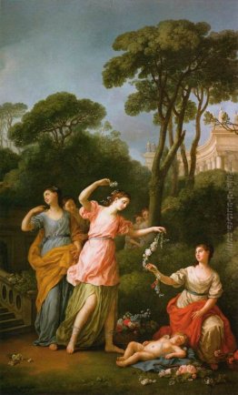 Fanciulle greci che adornano un Cupido dormiente con i fiori Fanciulle greci che adornano un Cupido dormiente con i fiori