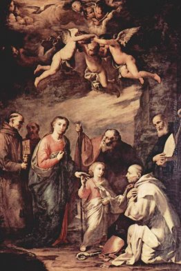 Sacra Famiglia con San Bruno, i monaci certosini, i santi che ha Sacra Famiglia con San Bruno, i monaci certosini, i santi che ha