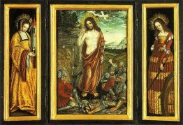 Piccolo altare alato con la Resurrezione di Cristo, Santa Barbar Piccolo altare alato con la Resurrezione di Cristo, Santa Barbar