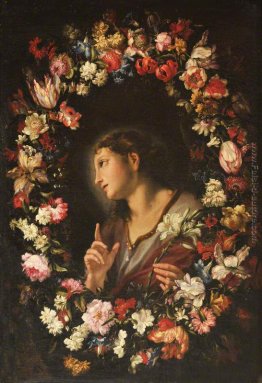 L'angelo dell'Annunciazione a una ghirlanda di fiori L'angelo dell'Annunciazione a una ghirlanda di fiori
