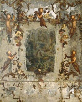 Specchio decorato con Putti, Fiori e Acanthus Scrolls Specchio decorato con Putti, Fiori e Acanthus Scrolls