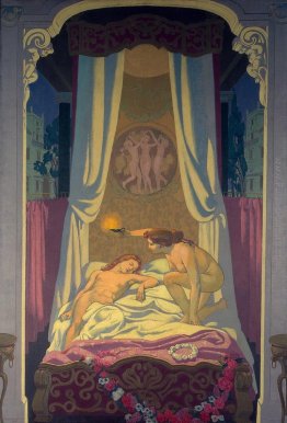 Pannello 3. Psiche scopre che il suo amante misterioso è Eros Pannello 3. Psiche scopre che il suo amante misterioso è Eros