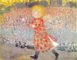 Bambino in un grembiule o Bambina in un vestito rosso Bambino in un grembiule o Bambina in un vestito rosso