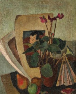 Natura Statica cu ciclamene, stampe ?i evantai Natura Statica cu ciclamene, stampe ?i evantai