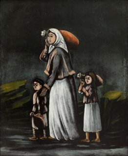 Contadina con i bambini va per l'acqua Contadina con i bambini va per l'acqua