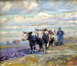 Bel paesaggio con bue e agricoltore Bel paesaggio con bue e agricoltore