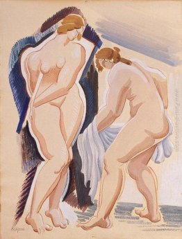 Due figure femminili nude con un panno Due figure femminili nude con un panno
