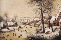 Paesaggio invernale con pattinatori e trappola Uccello Paesaggio invernale con pattinatori e trappola Uccello