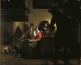 Interni con due signore e una donna accanto a Fire Interni con due signore e una donna accanto a Fire