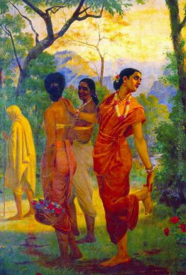 Shakuntala guardando indietro a intravedere Dushyanta Shakuntala guardando indietro a intravedere Dushyanta