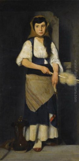 Ragazza con Distaff e mandrino Ragazza con Distaff e mandrino