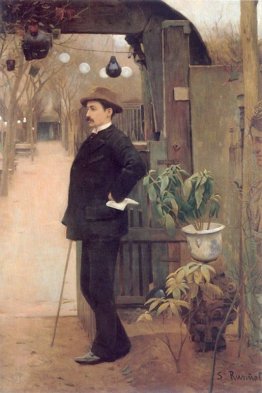Il pittore Miguel Utrillo nei giardini del Moulin de la Galette Il pittore Miguel Utrillo nei giardini del Moulin de la Galette
