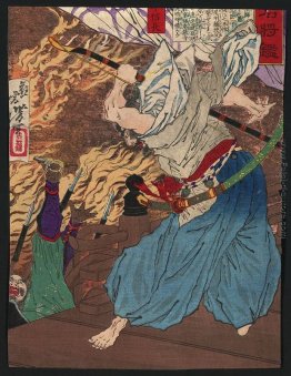 Oda Nobunaga lotta con un altro guerriero che bussa giù da un pa Oda Nobunaga lotta con un altro guerriero che bussa giù da un pa