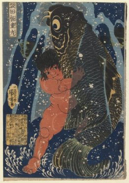 Oniwakamaru e la carpa gigante combattimento subacqueo Oniwakamaru e la carpa gigante combattimento subacqueo