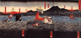 Kagesue, Takatsuna e Shigetada attraversando il fiume Uji Kagesue, Takatsuna e Shigetada attraversando il fiume Uji